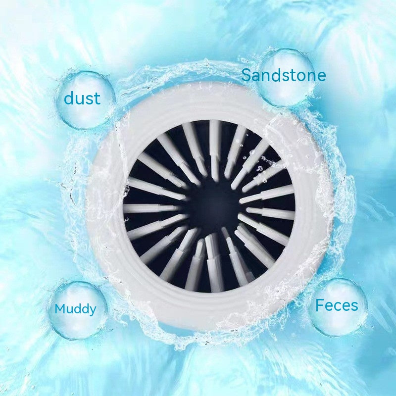 Drain with labeled contaminants on a blue background