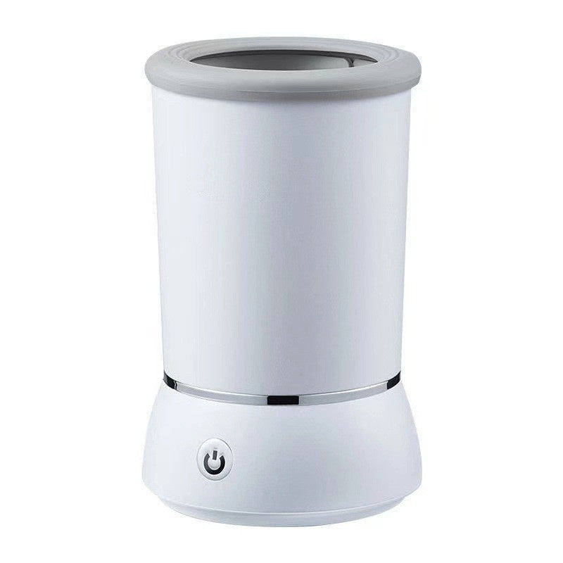 White cylindrical lamp with a power symbol on a white background