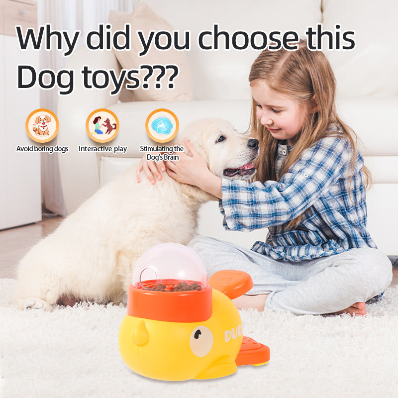 Girl with a dog and a dog toy, with text about choosing dog toys.