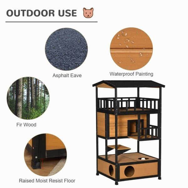 Outdoor cat tree with material options and natural settings