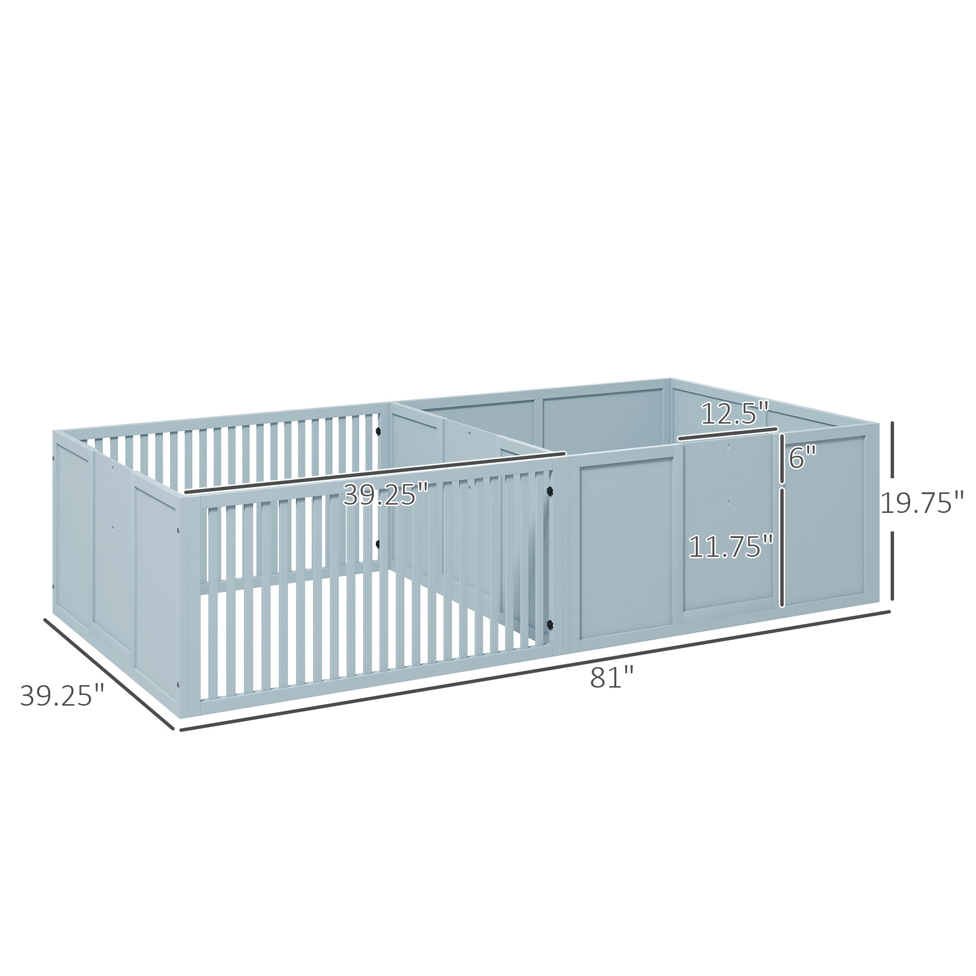Dimensions of a pet playpen with measurements labeled on a white background