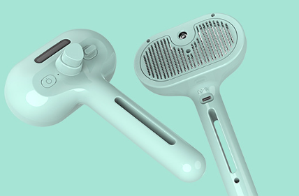 White handheld steamer on a light blue background