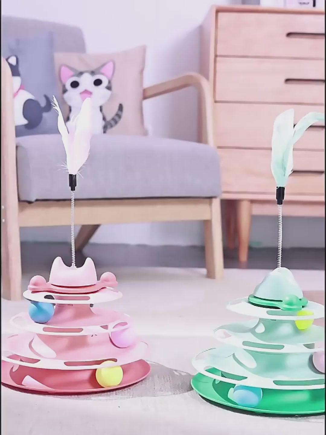 Interactive Cat Tower Spring Toy with Funny Cat Stick